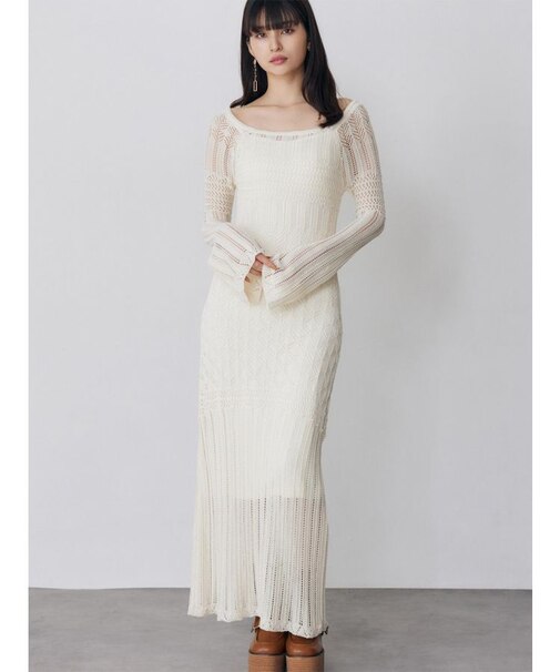 バイカラークロシェニットワンピース