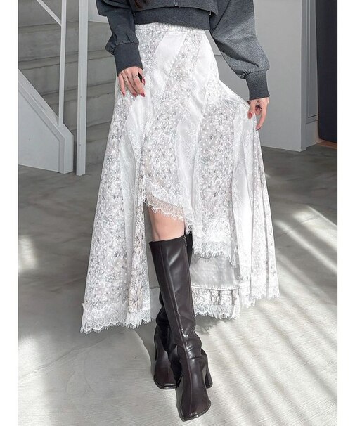 フラワー×レースフィットマーメイドスカート