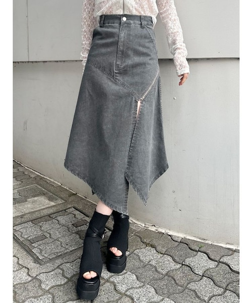 ウォッシュアシメラッフルZIPスカート【セット販売対象】｜マーク