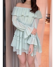 オフショルシフォンミニワンピース