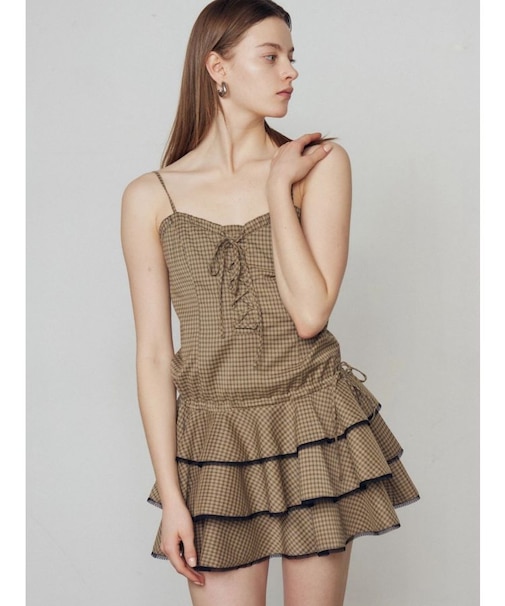 レースアップティアードミニワンピース