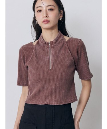 ホルターハーフジップテレコトップス