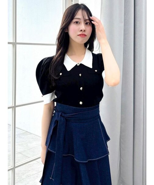 フロントボタンシャツカラーニットトップス