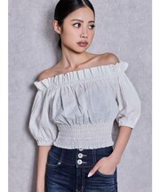 2WAYギャザーオフショルコルセットブラウス