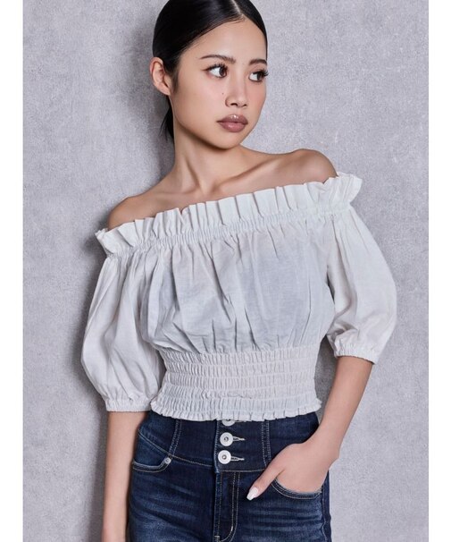 2WAYギャザーオフショルコルセットブラウス