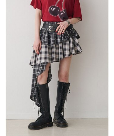 アシメヘムチェックフリルスカート