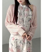 透かし編みラメ混ボレロカーディガン