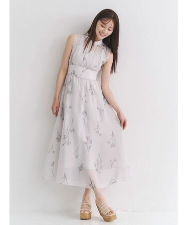 花柄バックレースアップワンピース
