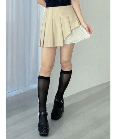 異素材切替プリーツミニスカパン