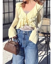 ペプラムフリルリボンカーデ