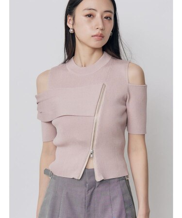 ショルダーカットZIPハーフニット