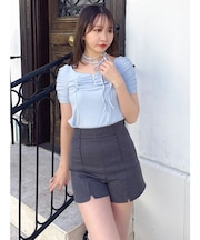 タイ付ギャザーカットトップス