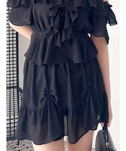 シフォンギャザーフレアミニスカート