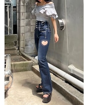 アートカットワークハイウエストフレアパギンス