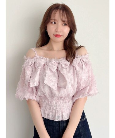 【WEB限定】ラインリボンシャーリングブラウス