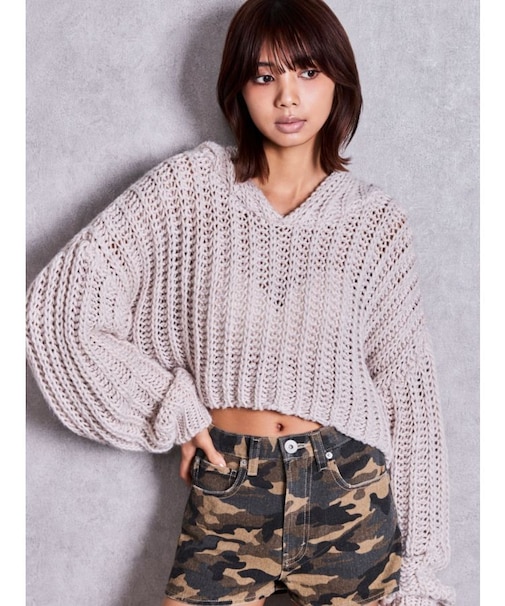 HANDニットライクショートHOODIE