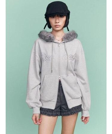 FAUXファーフードジップパーカー