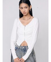 フロントジッパーギャザートップ