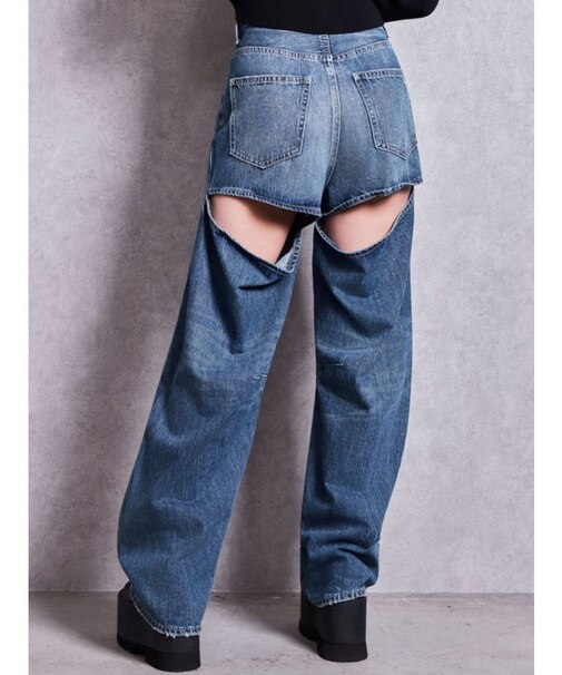 ハイウエストBACK OPEN BARREL LEGデニムパンツ