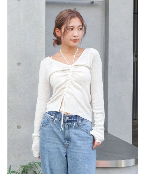 ギャザーデザインニット