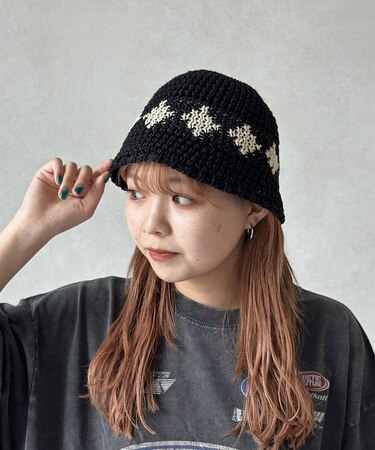 ダイヤ柄クロシェハット