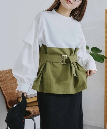 袖フリルビスチェドッキングブラウス