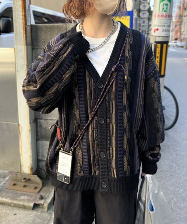 【ユニセックス】3D編みニットカーディガン