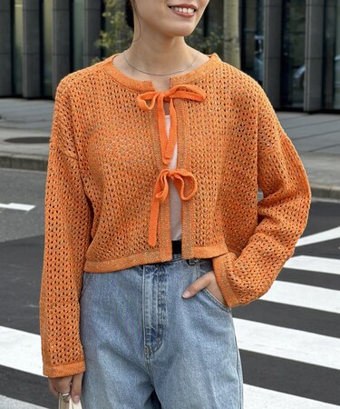 メランジリボンメッシュカーディガン