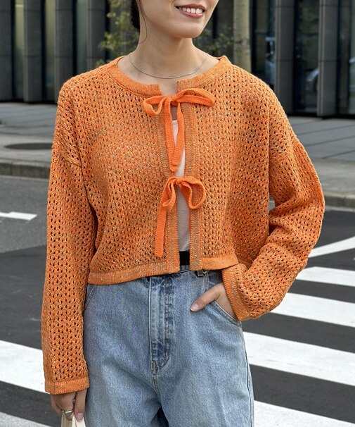 メランジリボンメッシュカーディガン