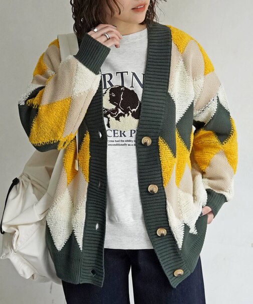 サガラアーガイルニットカーディガン