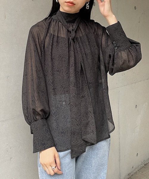 プリントボータイシャツブラウス BIGボータイシャツブラウス | natural couture(ナチュラルクチュール