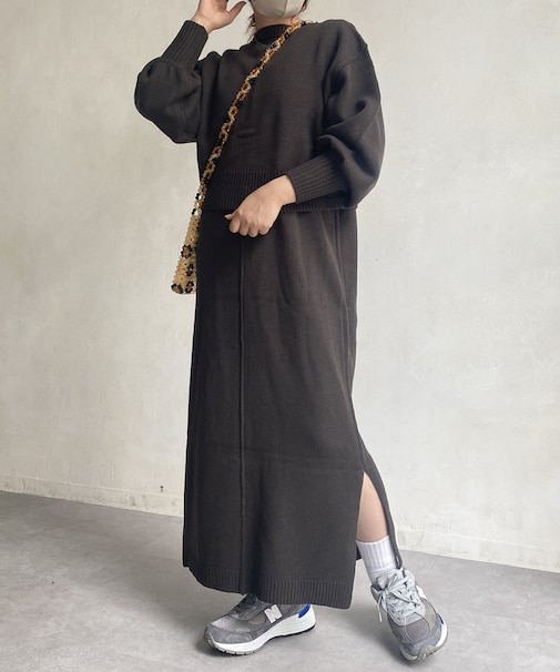 ショート丈カーディガン×ニットワンピースセット