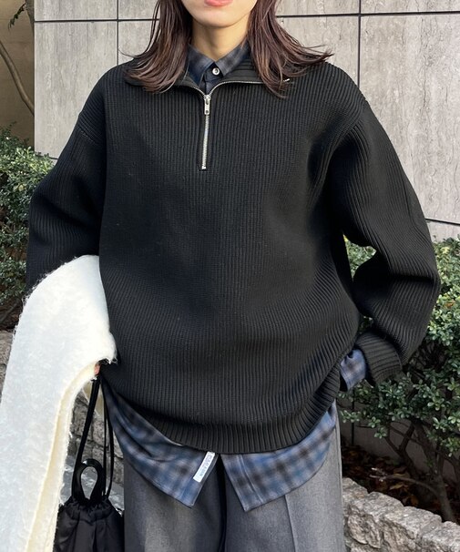 スポンジニットハーフジップ