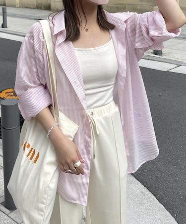 袖ボタンスリットシアーシャツ