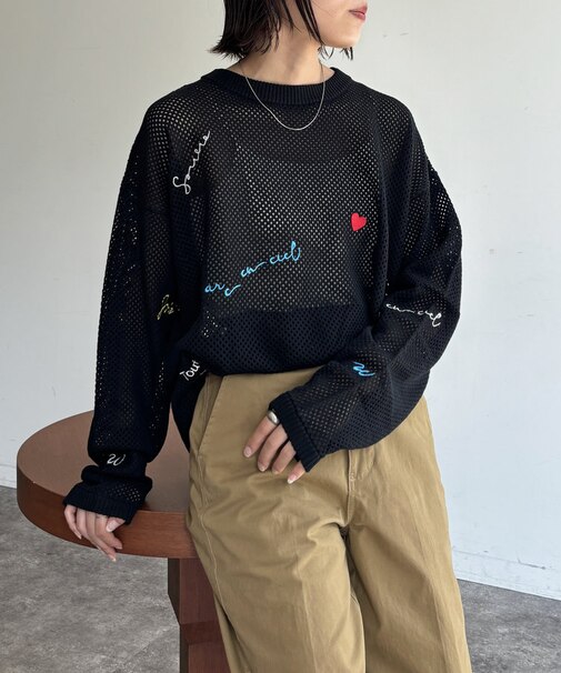 刺繍メッシュニット