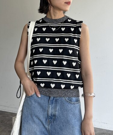 ハートジャガードボーダーノースリプルオーバー