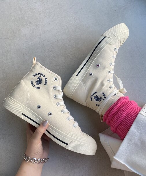 【U.S. POLO ASSN.】1ポイントロゴ刺繍ハイカットスニーカー
