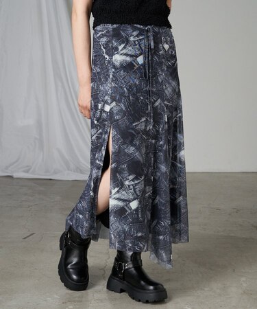 【RAY CASSIN】デニムプリントチュールスカート