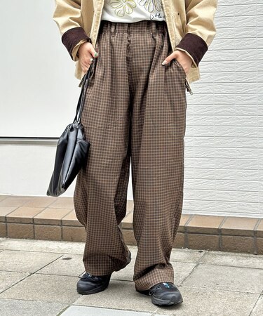 【ふわもこ】チェックイージーパンツ
