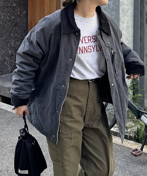 襟コーデュロイ中綿ハンティングジャケット