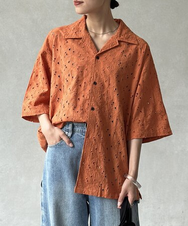 フラワーレース半袖シャツ