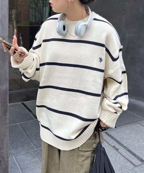 【U.S. POLO ASSN.】1ポイント刺繍クルーネックニット