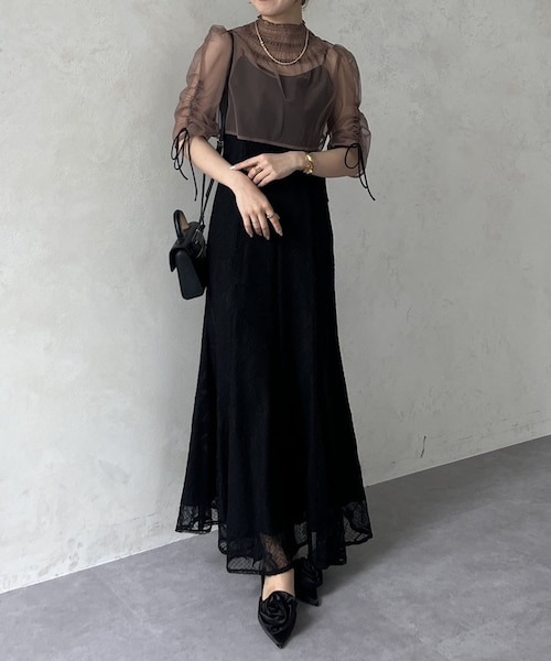 WILLFULLYオケージョン シアーモチーフ レース ワンピース セットワンピ WILLFULLY（ウィルフリー）の「sheer motif lace OP & gather