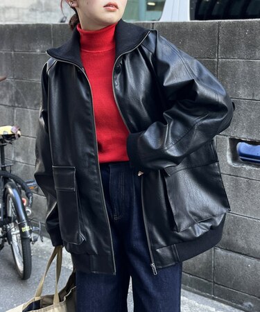 フェイクレザースタンドリブジャケット