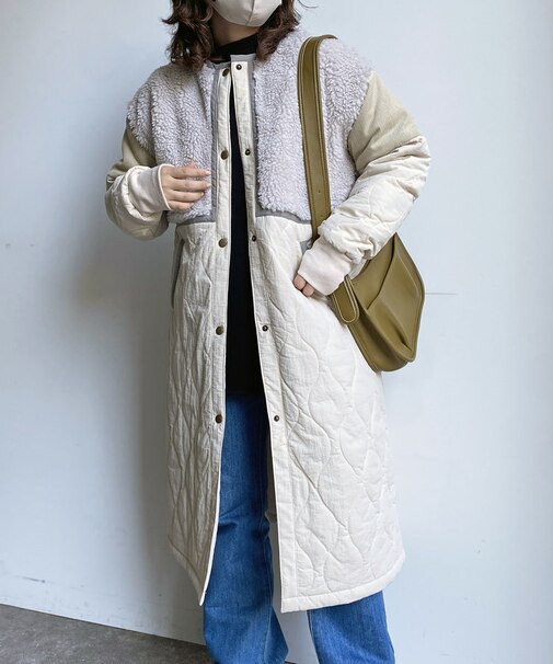 ボア×キルティング袖切替コート