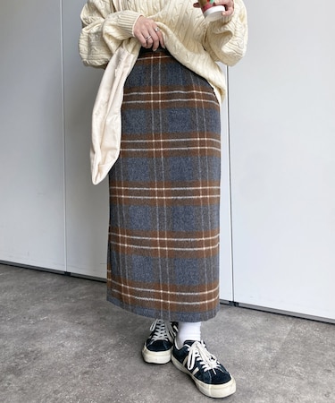 起毛チェックタイトスカート