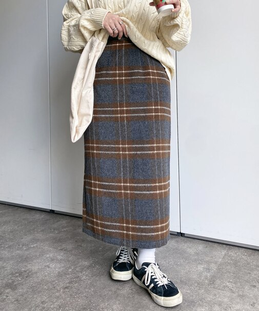 起毛チェックタイトスカート