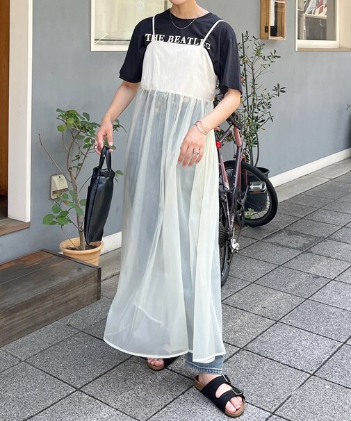 オーガンジー切替キャミワンピース