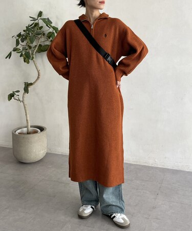 【U.S. POLO ASSN.】畦編ハーフジップワンピース