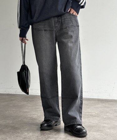 シームポケットワイドデニムパンツ